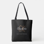 Tote Bag Initiales de nom en monogramme d'or noir en écritu (Dos)