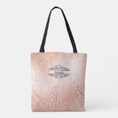 Tote Bag Initiales de nom en monogramme Rose Gold Damassé D (Dos)