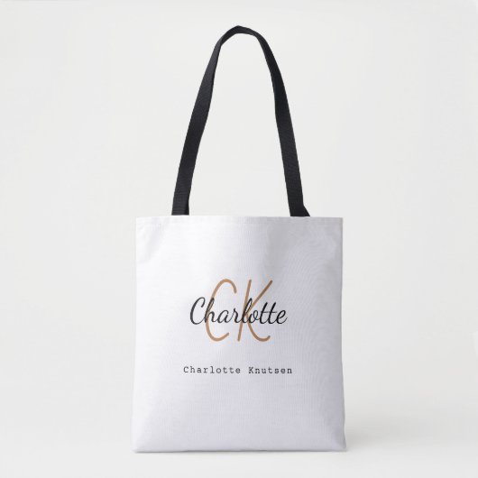 Tote Bag Initiales de nom monogramme or noir blanc (Devant)