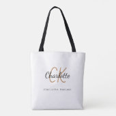 Tote Bag Initiales de nom monogramme or noir blanc (Dos)