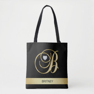 Tote Bag Initiales décorées d'un monogramme B de lettre d