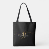 Tote Bag Initiales du Monogramme moderne Gold Script (Dos)