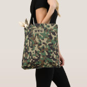 Tote Bag Initiales du monogramme motif camouflage Camo (De près)