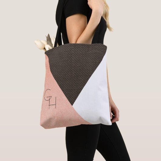 Tote Bag Initiales en cuir de crème moderne et élégant (De près)
