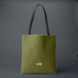 Tote Bag Initiales minimalistes en monogramme personnalisé<br><div class="desc">Simple minimaliste élégant moderne mousse d'olive vert et blanc Personnalisé monogramme initiales nom personnalisé Sac fourre-tout couleur uni uni</div>