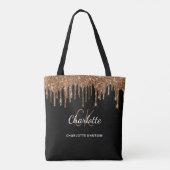 Tote Bag Initiales monogramme à gouttes de paillettes d'or (Dos)