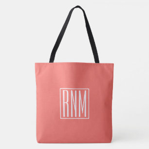 Tote Bag Initiales Monogramme Blanc Sur Corail