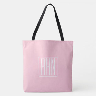 Tote Bag Initiales Monogramme   Blanc Sur Rose Clair