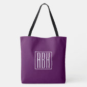 Tote Bag Initiales Monogramme | Blanc Sur Violet Foncé (Dos)
