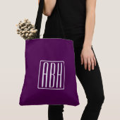 Tote Bag Initiales Monogramme | Blanc Sur Violet Foncé (De près)