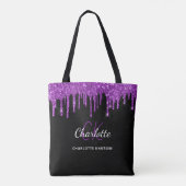 Tote Bag Initiales monogramme en gouttes de paillettes viol (Dos)