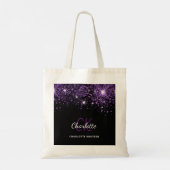Tote Bag Initiales monogramme paillettes noir violet (Dos)