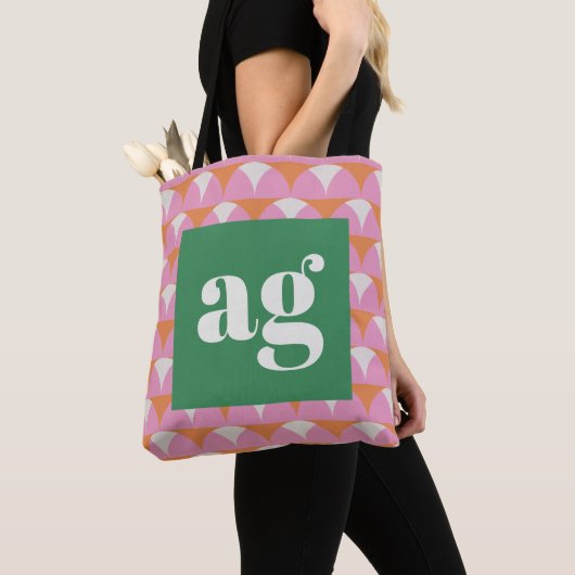 Tote Bag Initiales monogrammes rétro moderne géométrique (De près)