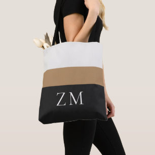 Tote Bag Initiales Personnalisées Design Rayé de Luxe