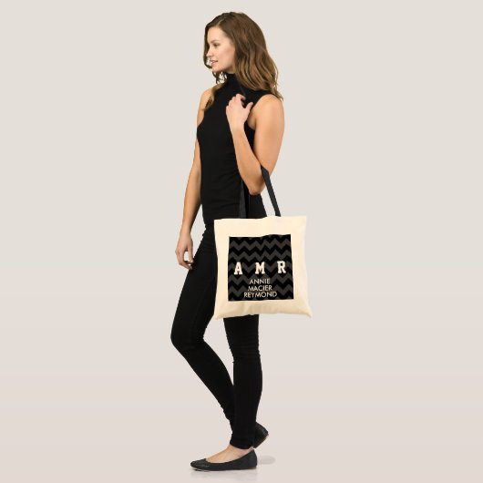 Tote Bag initiales personnalisées en chevron noir (Devant (modèle))