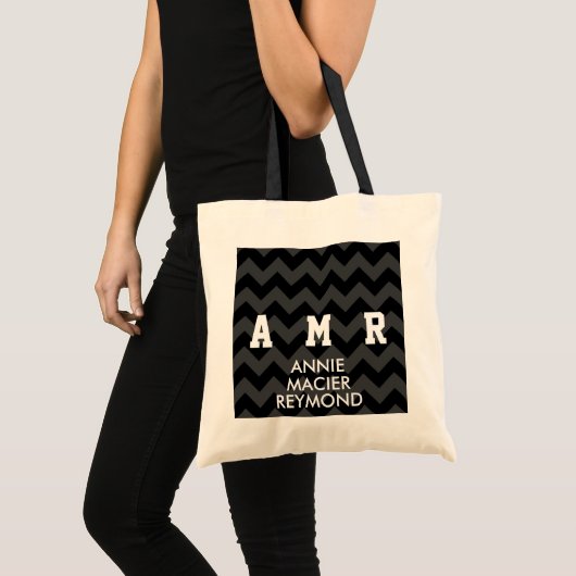 Tote Bag initiales personnalisées en chevron noir (Devant (produit))