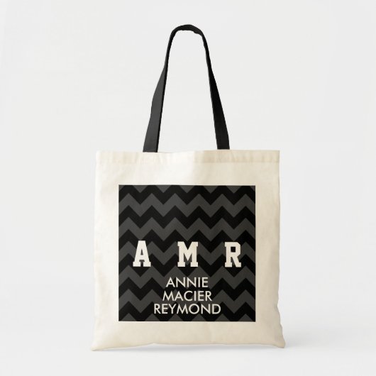 Tote Bag initiales personnalisées en chevron noir (Devant)