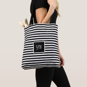 Tote Bag Initiales personnalisées triées en noir et blanc