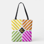 Tote Bag Initiales rayures arc-en-ciel modernes (Dos)