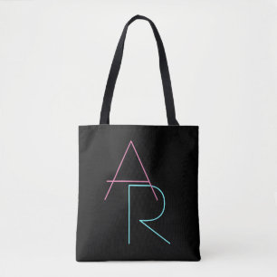 Tote Bag Initiales superposées modernes Rose Turquoise No
