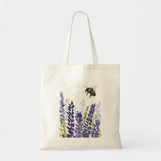 Tote Bag Insecte de l'aquarelle du bourdon de lavande Fleur (Devant)