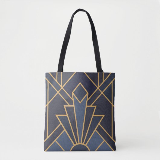 Tote Bag Inspiration Art Déco en bleu et or (Devant)