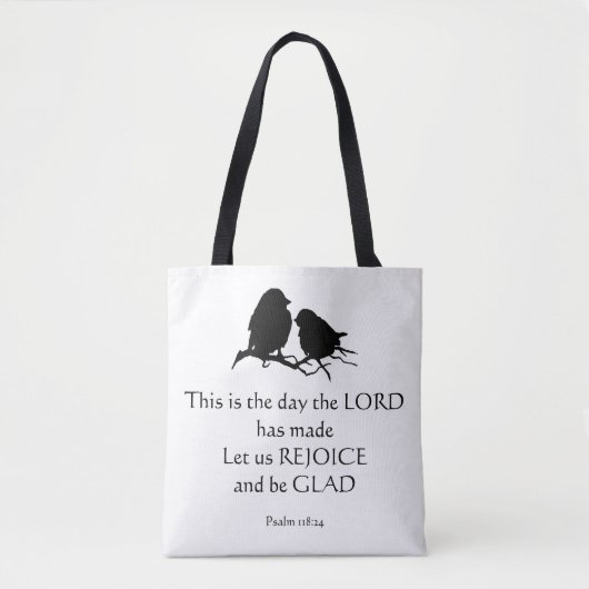 Tote Bag Inspirational Bible Verse Psaume 118:24 Oiseaux (Devant)