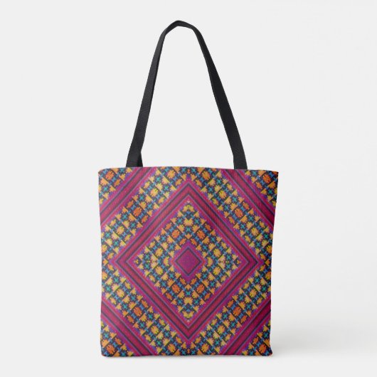 Tote Bag Inspiré de la tribu Boho Rose, Bleu, Orange et Jau (Dos)
