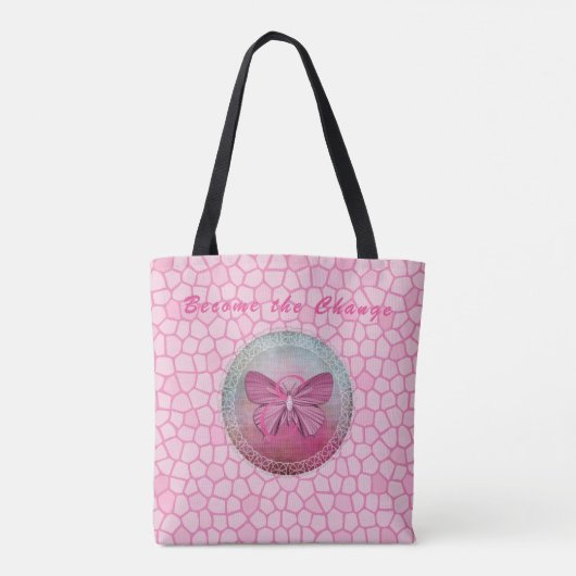 Tote Bag Inspirer 'Devenez le changement' Papillon rose mos (Dos)