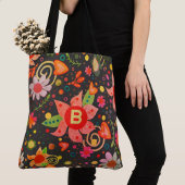 Tote Bag Inspirivée boho florale initiale rétro