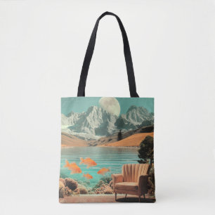 Tote Bag Intérieur surréaliste avec poissons et paysage au