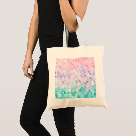 Tote Bag Iridescent en pastel de sirène mignonne, rose, (Devant (produit))