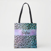 Tote Bag Iridescente Foil arc-en-ciel Leopard pourpre (Devant)