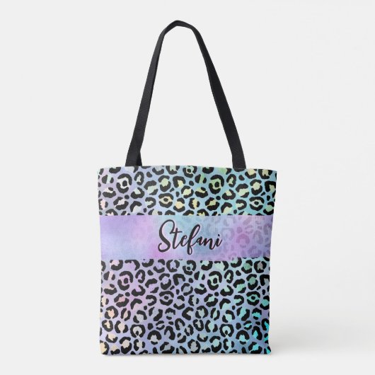 Tote Bag Iridescente Foil arc-en-ciel Leopard pourpre (Dos)