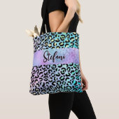 Tote Bag Iridescente Foil arc-en-ciel Leopard pourpre (De près)