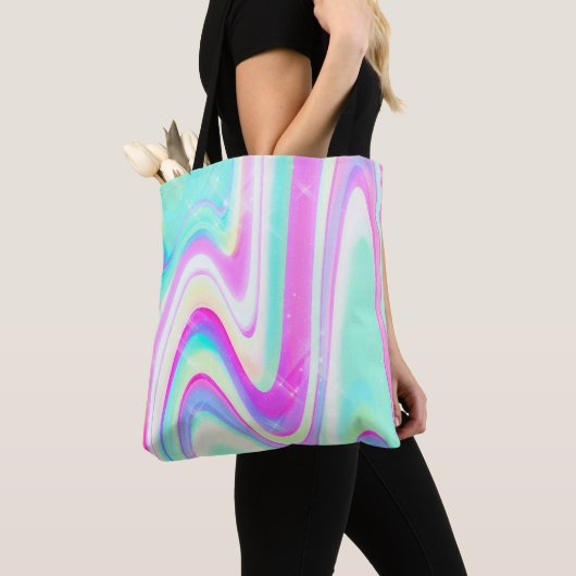 Tote Bag Iridescente Holographique Liquide Swirl (De près)