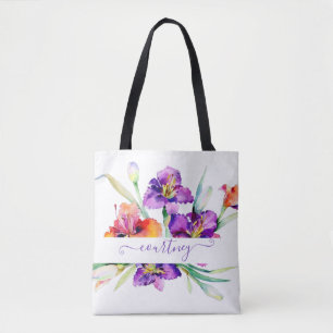 Tote Bag Iris aquarelle violette personnalisée
