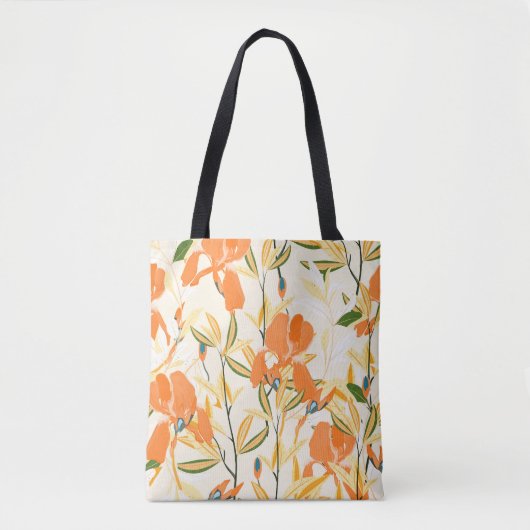 Tote Bag Iris orange : motif floral transparent (Devant)