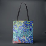 Tote Bag Irises Vincent van Gogh<br><div class="desc">Irises (1889) Vincent van Gogh. Un beau paysage estival. Les iris bleus fleurissent dans un lit fleuri dans un jardin verdoyant. Reproduction d'oeuvres d'art célèbres dans le domaine public.</div>