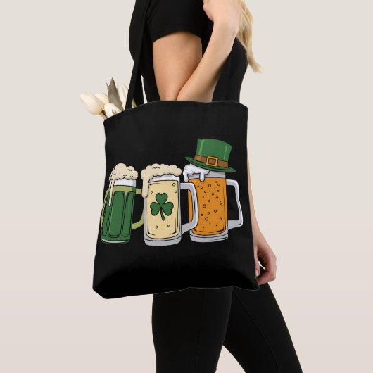 Tote Bag Irish Beer Irlande Drapeau St Patrick's Day Shamro (De près)
