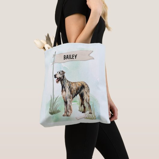 Tote Bag Irish Wolfhound Watercolor Personalized Dog (De près)