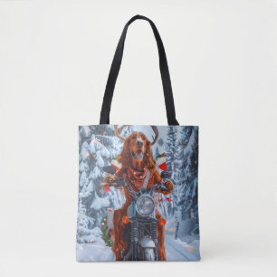 Tote Bag Irlandais Red Setter Chien chevauchant la moto Noë