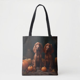 Tote Bag Irlandais Red Setter Chiot Automne Citrouille de p