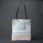 Tote Bag Island Breeze Plage Peint Mariage mariée<br><div class="desc">Island Breeze Painted Beach Scene, avec Ocean Waves, Sandy Beach et Palm Trees, avec un beau ciel bleu turquoise. Avec Des Polices De Script De Typographie Moderne. Une Plage Tropicale estivale, Ou un mariage de destination - Sacs fourre-tout de mariées personnalisés! ~ Regardez ma boutique pour voir l'ensemble de la...</div>