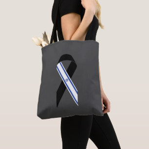 Tote Bag Israël drapeau noir ruban mémorial gris foncé