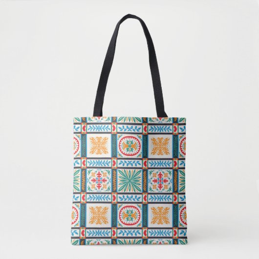 Tote Bag Italian majolica tile. Embroidery with flowers and (Devant)