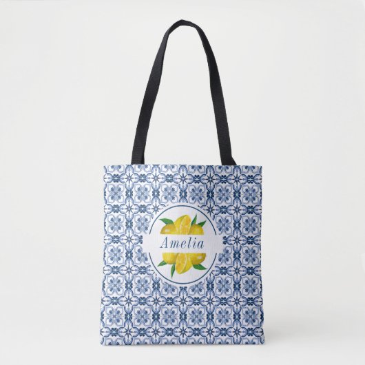 Tote Bag Italien Carrelage bleu citron mariage Favoriser (Devant)