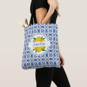 Tote Bag Italien Carrelage bleu citron mariage Favoriser