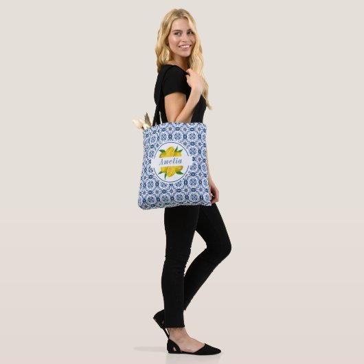 Tote Bag Italien Carrelage bleu citron mariage Favoriser (Sur le modèle)