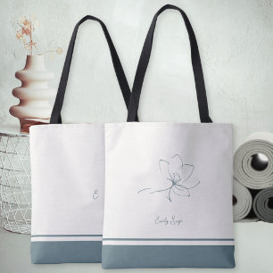 Tote Bag Ivoire Bleu Floral Côte Ligne Art Minimaliste Zen